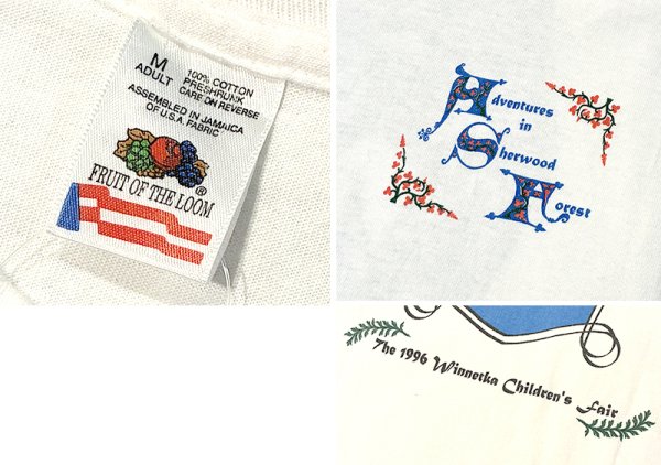 画像2: 90's【USA製】 ビンテージ【FRUIT OF THE LOOM 】フルーツオブザルーム【Adventure in~】狸【白】【 Tシャツ】【サイズM】  (2)