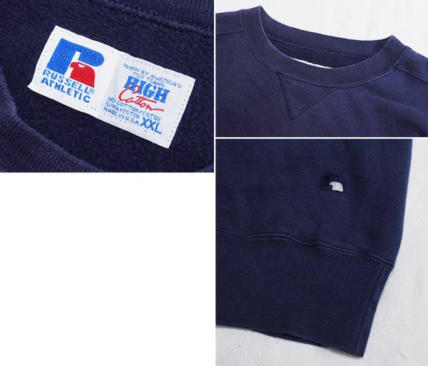 画像2:  90's【USA製】【RUSSELL】ラッセル Pro Cotton【ビンテージ】【紺】ミシガン 前V スウェット【サイズXXL】  (2)