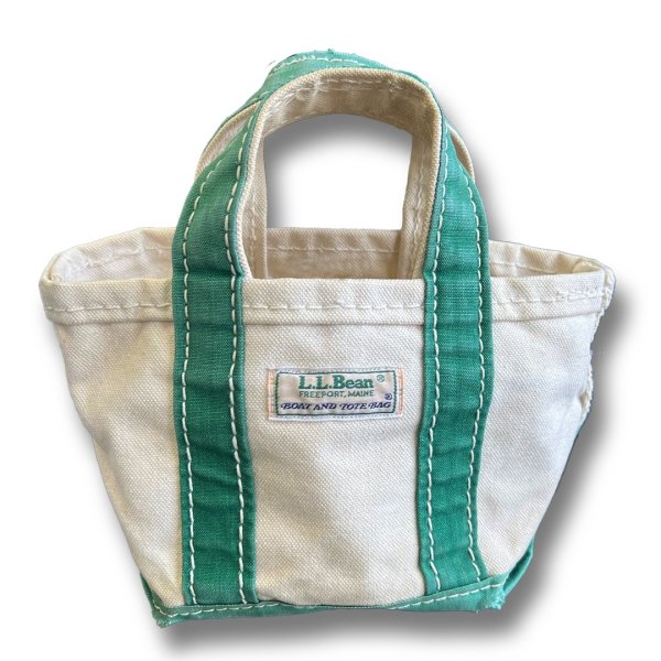 画像1: 80's【ビンテージ】【L.L.bean】【エルエルビーン】 白ｘ緑【キャンバス】【ミニトートバッグ】【ビーントート】  (1)