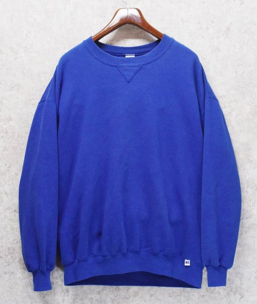 画像1: 90'ｓ【USA製】【RUSSELL】ラッセル 【ビンテージ】青 ブルー【無地】【クルーネック】前V スウェット【サイズXXL】  (1)