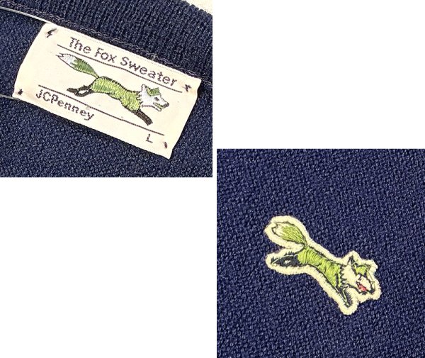 画像2: 〜80’ｓビンテージ【JCPenney】JCペニー The Fox Sweater【紺】無地【Vネック】アクリルセーター【サイズＬ】  (2)
