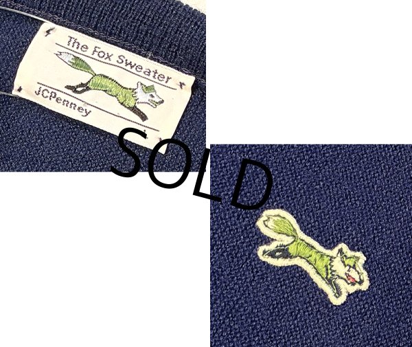 画像2: 〜80’ｓビンテージ【JCPenney】JCペニー The Fox Sweater【紺】無地【Vネック】アクリルセーター【サイズＬ】  (2)