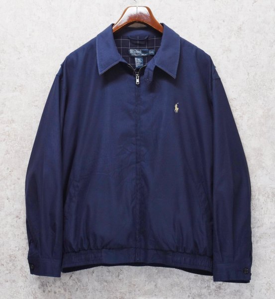 画像1: 【ビンテージ】【ラルフローレン】【POLO RALPH LAUREN】【紺ｘ裏地紺格子柄】ジップアップ【ブルゾン】スウィングトップ【サイズＸＬ】  (1)