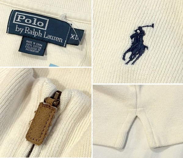 画像2: ビンテージ【ラルフローレン】POLO RALPH LAUREN【白】【無地】【ハーフジップ】【コットンセーター】【サイズXL】   (2)