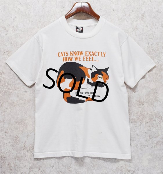 画像2: 90's【USA製】ビンテージ【SCREEN STARS】スクリーンスターズ【白】【cats know exactly~】猫プリント【Tシャツ】【サイズL】  (2)
