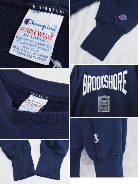 画像2: 90's USA製【Champion】【チャンピオン】【リバースウィーブ】BROOK SHORE【スウェット】【紺】【サイズXXL】  (2)