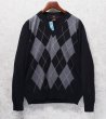 画像1: 【イタリー製】【Toscano】トスカーノ【黒ｘグレー】メリノウールｘアクリル【アーガイル】 Ｖネックセーター【サイズＭ】  (1)