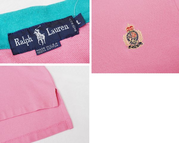 画像2: 〜90's【USA製】【ラルフローレン】POLO RALPH LAUREN 【ピンク×ターコイズ】【ポロシャツ】【サイズＬ】   (2)