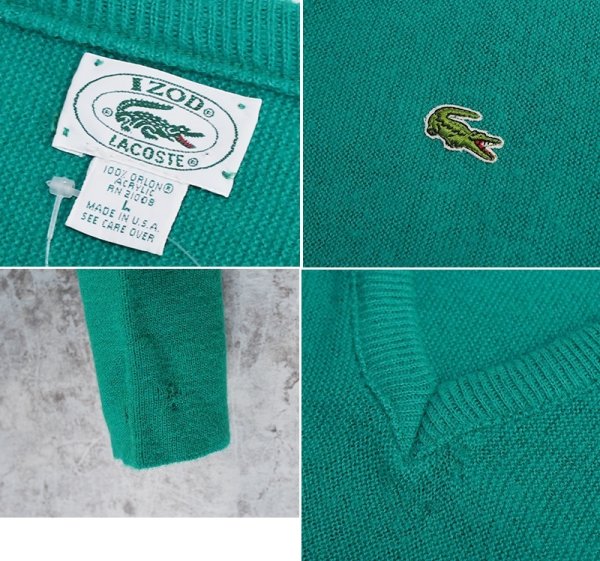 画像2: USA製【IZOD LACOSTE】アイゾッド ラコステ【緑】Vネック【アクリルセーター】  (2)