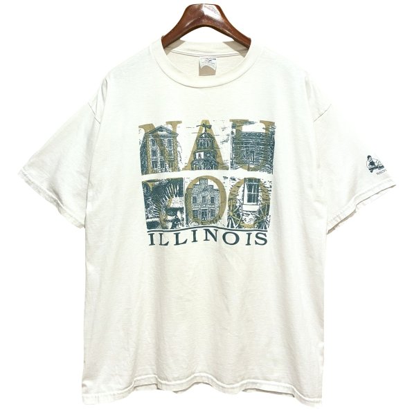 画像1: ビンテージ【ジャージーズ】【JERZEES】ILLINOIS NAUVOO プリント【白】【Ｔシャツ】【サイズXL】  (1)
