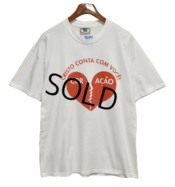 画像1: 90's【USA製】【ビンテージ】【Lee】リー【cristo conta com voce!】ハートプリント【白】Tシャツ【サイズＸＬ】  (1)