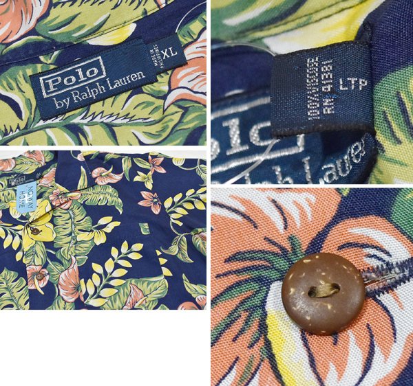 画像2: 90's【ビンテージ】【ラルフローレン】POLO ralph lauren【viscose(レーヨン)】紺×花柄【アロハシャツ】レーヨンシャツ【サイズXL】  (2)