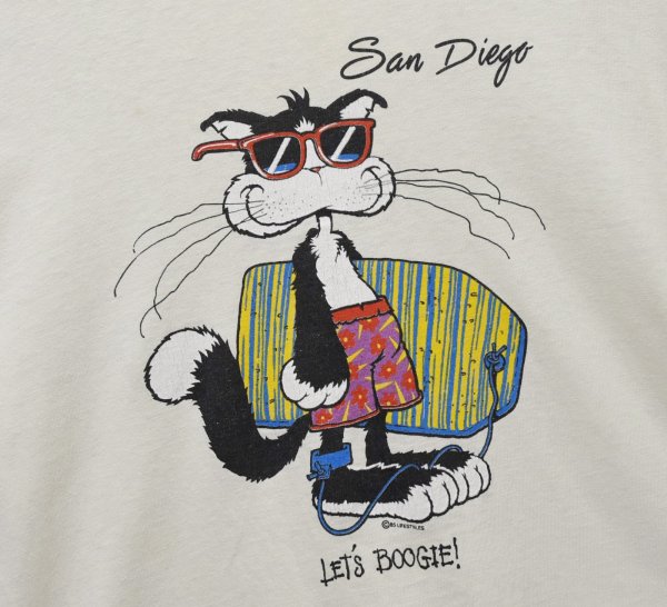 画像4: 【80's〜】【USA製】【ビンテージ】【Hanes】ヘインズ【San Diego】サンディエゴ【ライトイエロー】猫 プリント【Tシャツ】【サイズM】  (4)