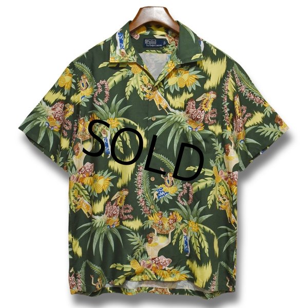 画像1: 90's【ビンテージ】【ラルフローレン】POLO ralph lauren【viscose(レーヨン)】緑×花柄【アロハシャツ】レーヨンシャツ【サイズL】  (1)