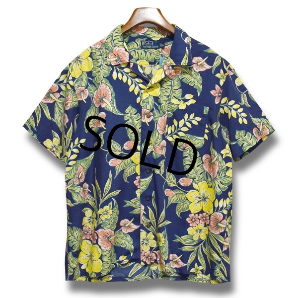 画像1: 90's【ビンテージ】【ラルフローレン】POLO ralph lauren【viscose(レーヨン)】紺×花柄【アロハシャツ】レーヨンシャツ【サイズXL】  (1)