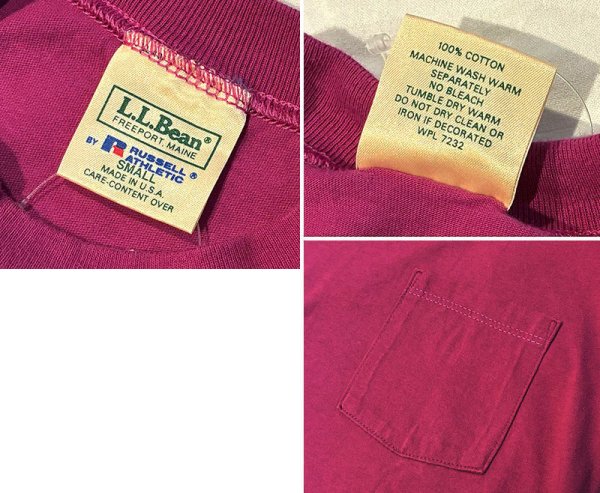 画像2: 【USA製】ビンテージ【L.L.Bean xラッセル】別注【赤紫】無地【ポケット付き】【Tシャツ】【サイズS】  (2)