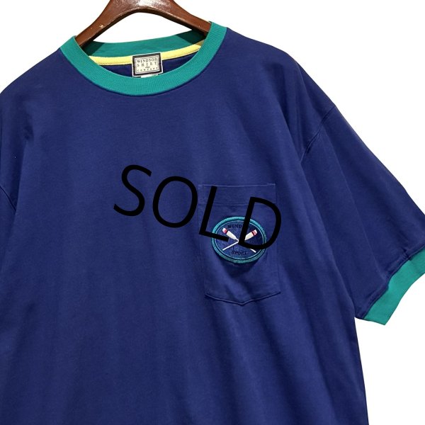 画像3: 程度良好!!【USA製】【ビンテージ】WINDSOR SHIRT【紺ｘエメラルド】【リンガーＴシャツ】【サイズL】  (3)