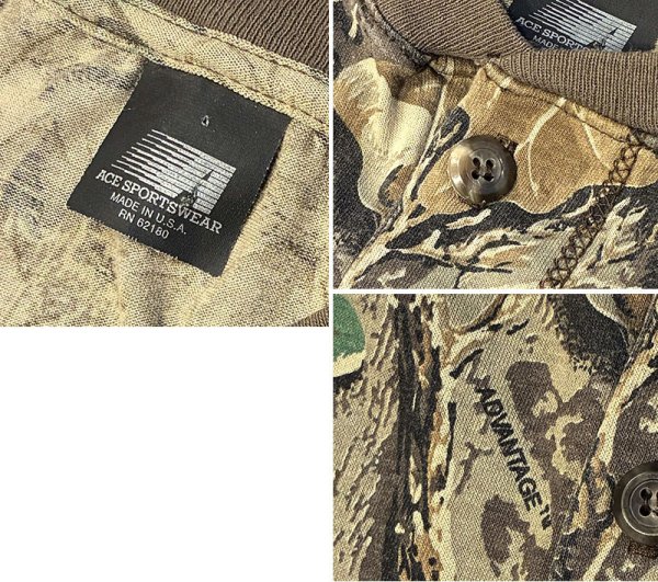 画像2: USA製 ビンテージ【ACE SPORTS WEAR】リアルツリーカモ advantage camo【カモ柄】【ヘンリーネックTシャツ】 L程度  (2)