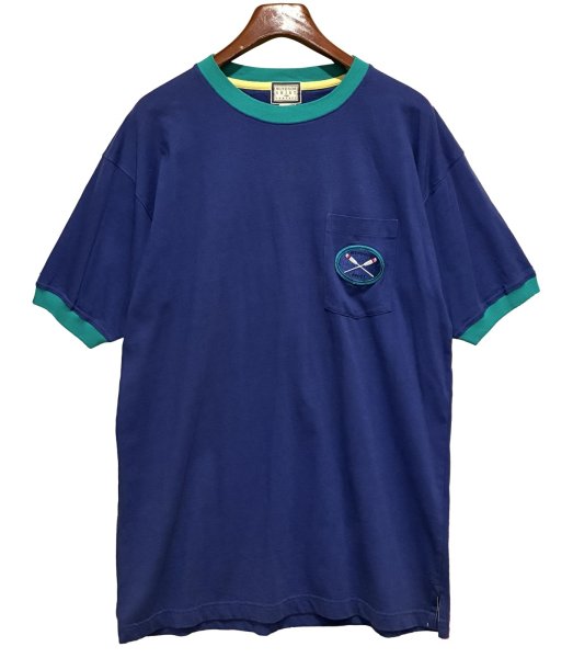 画像1: 程度良好!!【USA製】【ビンテージ】WINDSOR SHIRT【紺ｘエメラルド】【リンガーＴシャツ】【サイズL】  (1)