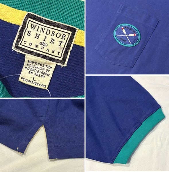 画像2: 程度良好!!【USA製】【ビンテージ】WINDSOR SHIRT【紺ｘエメラルド】【リンガーＴシャツ】【サイズL】  (2)