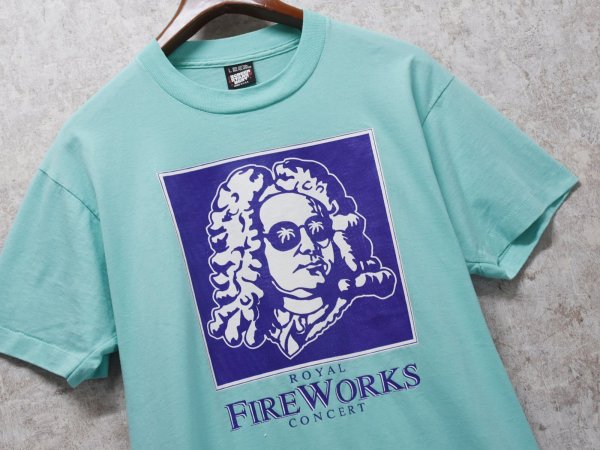画像4: 【90's】【USA製】【ビンテージ】【Hanes】ヘインズ【バッハ】ROYAL FIREWORKS【水色】【Tシャツ】【サイズL】  (4)