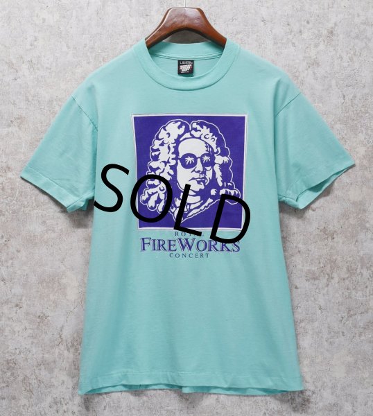 画像1: 【90's】【USA製】【ビンテージ】【Hanes】ヘインズ【バッハ】ROYAL FIREWORKS【水色】【Tシャツ】【サイズL】  (1)