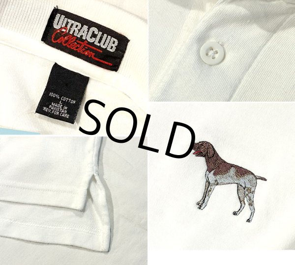 画像2: 【ビンテージ】【ULTRA CLUB】ウルトラクラブ 左胸犬刺繍【白】コットン【ポロシャツ】【サイズL】  (2)