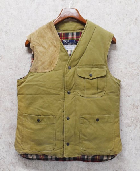 画像1: ビンテージ【Ralph Lauren】【ラルフローレン】カーキグリーン【ダウンベスト】【裏地赤チェック】ハンティングダウンベスト【サイズS】  (1)