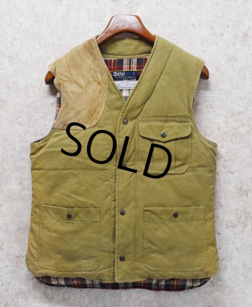 画像1: ビンテージ【Ralph Lauren】【ラルフローレン】カーキグリーン【ダウンベスト】【裏地赤チェック】ハンティングダウンベスト【サイズS】  (1)