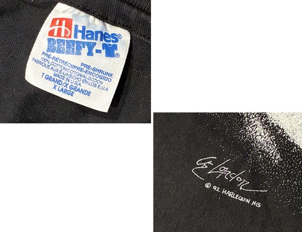 画像2: 【90's】【USA製】【ビンテージ】【Hanes】ヘインズ【オオカミ】プリント【黒ｘ白総柄】【Tシャツ】【サイズXL】  (2)
