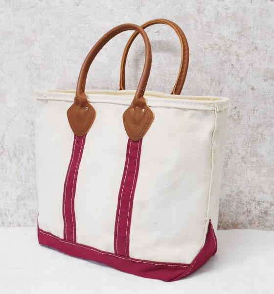 画像3: 程度良好【ビンテージ】【L.L.bean】【エルエルビーン】【白×エンジ】レザーハンドル【天マチファスナー付き】【キャンバス】【トートバッグ】【キャンバストート】  (3)