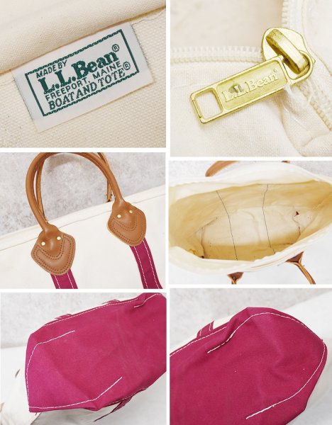 画像2: 程度良好【ビンテージ】【L.L.bean】【エルエルビーン】【白×エンジ】レザーハンドル【天マチファスナー付き】【キャンバス】【トートバッグ】【キャンバストート】  (2)