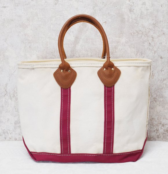 画像1: 程度良好【ビンテージ】【L.L.bean】【エルエルビーン】【白×エンジ】レザーハンドル【天マチファスナー付き】【キャンバス】【トートバッグ】【キャンバストート】  (1)