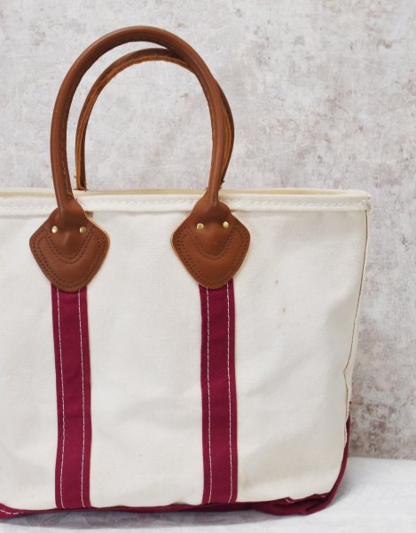 画像6: 程度良好【ビンテージ】【L.L.bean】【エルエルビーン】【白×エンジ】レザーハンドル【天マチファスナー付き】【キャンバス】【トートバッグ】【キャンバストート】  (6)