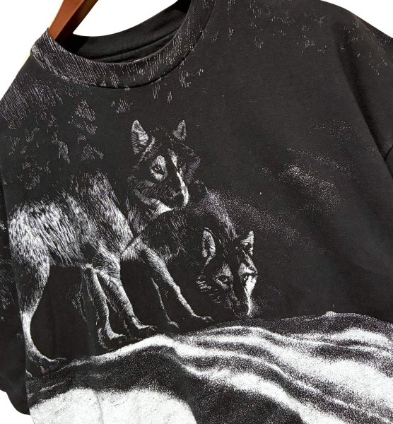 画像3: 【90's】【USA製】【ビンテージ】【Hanes】ヘインズ【オオカミ】プリント【黒ｘ白総柄】【Tシャツ】【サイズXL】  (3)