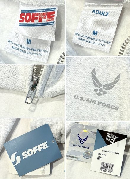 画像2: デッドストック ビンテージ【USAF】米軍【ロゴプリント】ライトグレー リフレクター【パーカー】【サイズM】  (2)
