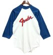 画像1: デッドストック【USA製】【ビンテージ】winterland【ウィンターランド】白ｘ青【Fender】ラグラン【七分丈Tシャツ】 サイズＬ  (1)