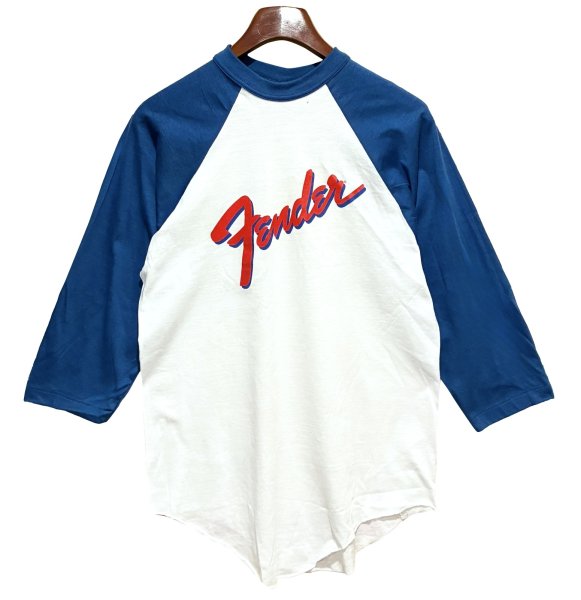 画像1: デッドストック【USA製】【ビンテージ】winterland【ウィンターランド】白ｘ青【Fender】ラグラン【七分丈Tシャツ】 サイズＬ  (1)