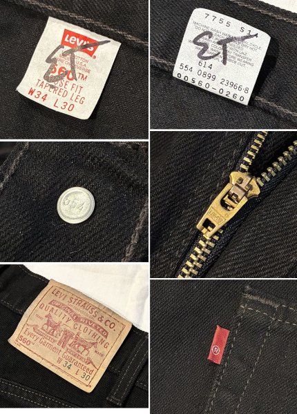 画像2: 90’ｓ USA製【ビンテージ】【LEVI'S】【リーバイス】560 ブラック 黒【テーパード】【デニムパンツ】【34Ｘ30】  (2)