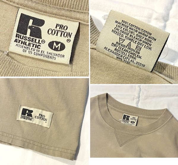 画像2: 90’s【Russell】【ラッセル】プロコットン【ベージュ】無地 前V【Tシャツ】【サイズM】  (2)