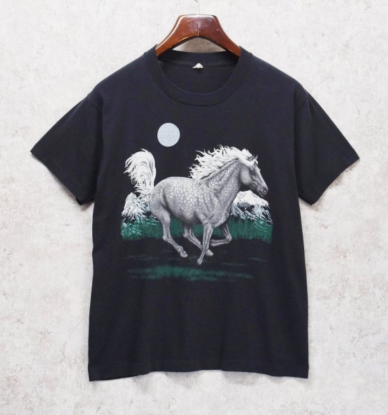 画像1: 90's【USA製】ビンテージ【SCREEN STARS】スクリーンスターズ【黒】【馬プリント】【Tシャツ】【サイズL】  (1)