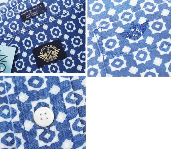 画像2: 90's~【ビンテージ】【DOCKERS】ドッカーズ【リーバイス】【青×幾何学模様】【半袖シャツ】ボタンダウンシャツ【サイズS】  (2)