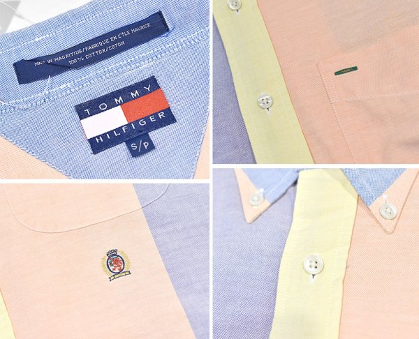 画像2: ビンテージ【TOMMY HILFIGER】トミーヒルフィガー【水色×ピンク×黄色】マルチカラー【ボタンダウンシャツ】半袖シャツ【サイズS】  (2)