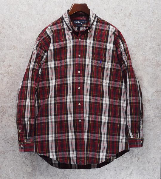 画像1: 【ビンテージ】【ラルフローレン】【POLO ralph lauren】エンジｘ白 チェック柄【BLAIRE】ボタンダウンシャツ【サイズＬ】  (1)
