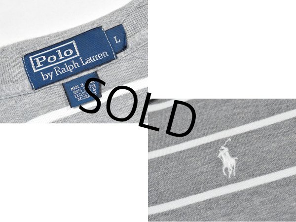 画像2: 【ビンテージ】【ラルフローレン】POLO RALPH LAUREN 【グレー×白ライン】コットン【ポロシャツ】【サイズＬ】   (2)