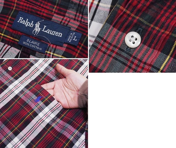 画像2: 【ビンテージ】【ラルフローレン】【POLO ralph lauren】エンジｘ白 チェック柄【BLAIRE】ボタンダウンシャツ【サイズＬ】  (2)