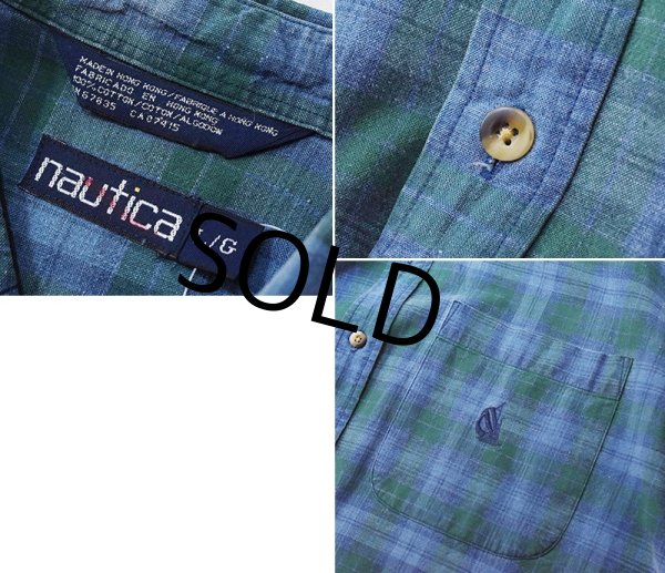 画像2: 90's【ビンテージ】【nautica】【ノーティカ】【緑ｘ紺】チェック ボタンダウンシャツ【サイズL程度】  (2)