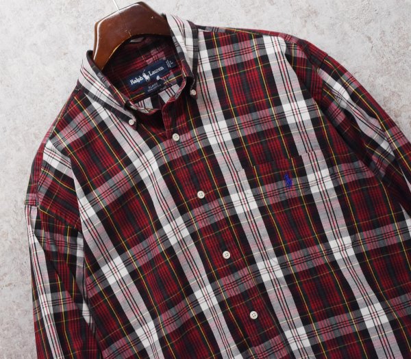 画像3: 【ビンテージ】【ラルフローレン】【POLO ralph lauren】エンジｘ白 チェック柄【BLAIRE】ボタンダウンシャツ【サイズＬ】  (3)