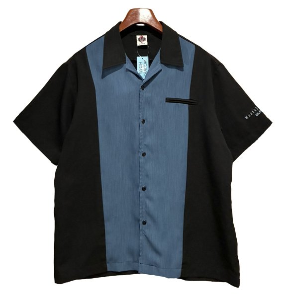 画像1: USA製【House of Blues ORLAND】【黒ｘ青】【ポリエステル】【ボーリングシャツ】【半袖シャツ】【サイズＸＬ】   (1)