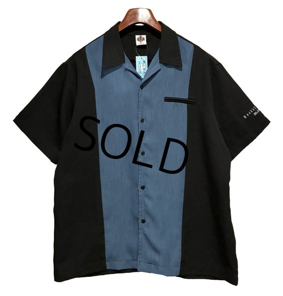 画像1: USA製【House of Blues ORLAND】【黒ｘ青】【ポリエステル】【ボーリングシャツ】【半袖シャツ】【サイズＸＬ】   (1)